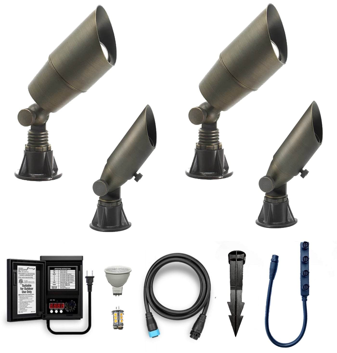 LAWNSHINE Premium Brass 4 Spot Light Plug n' Play Landscape Lighting Kit (Midnight Bronze)